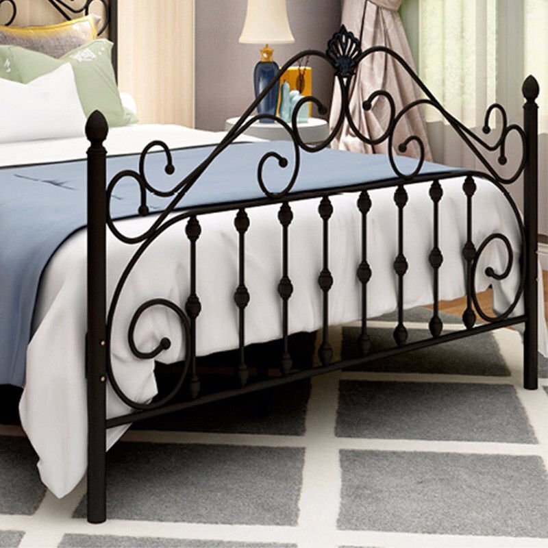 Black Queen Size Metal Bed Easy Assembly Electrostatic Powder Coating