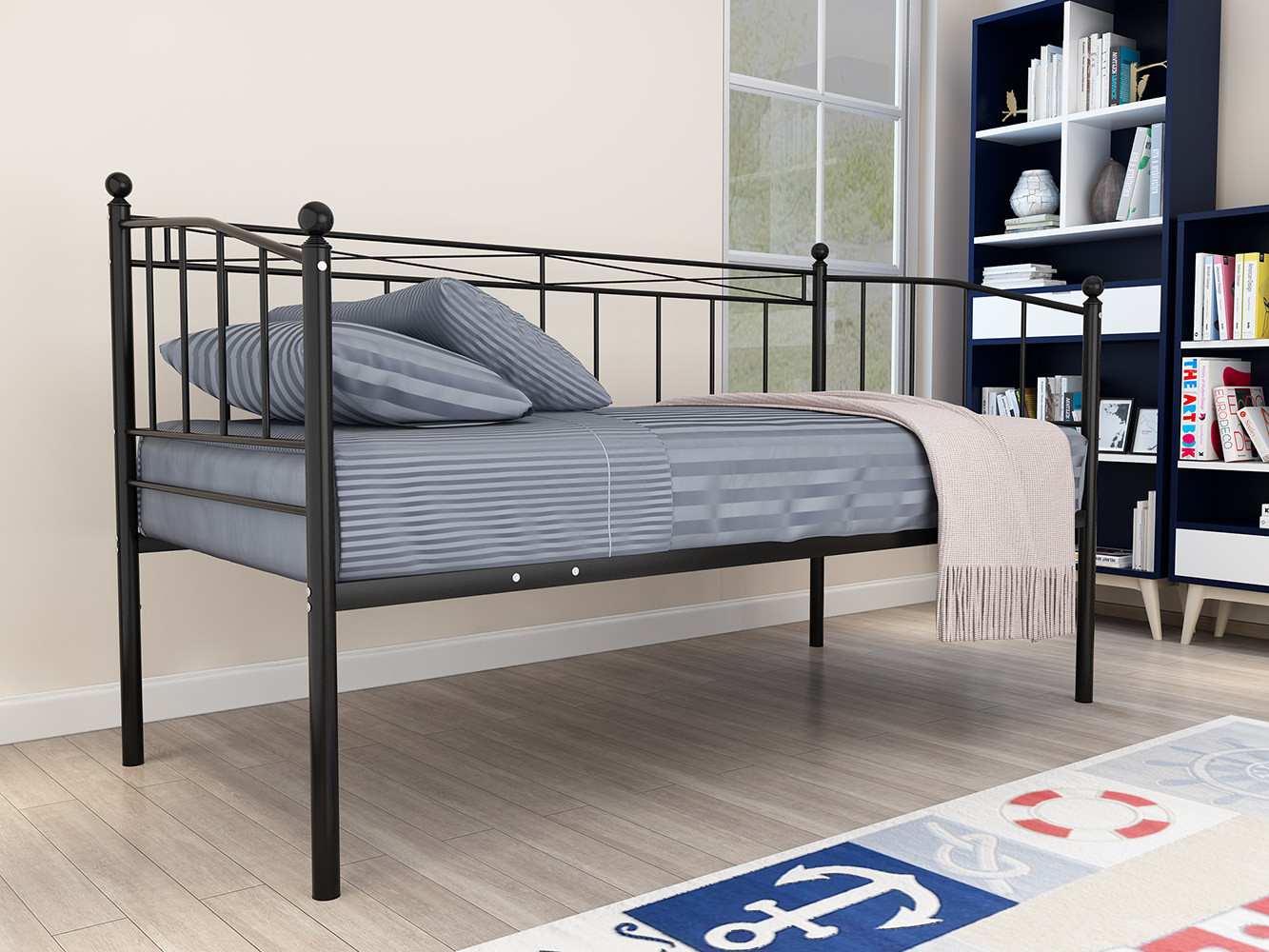 Black Wrought Iron Daybed Frame Indoor Decoration Contemporary Design